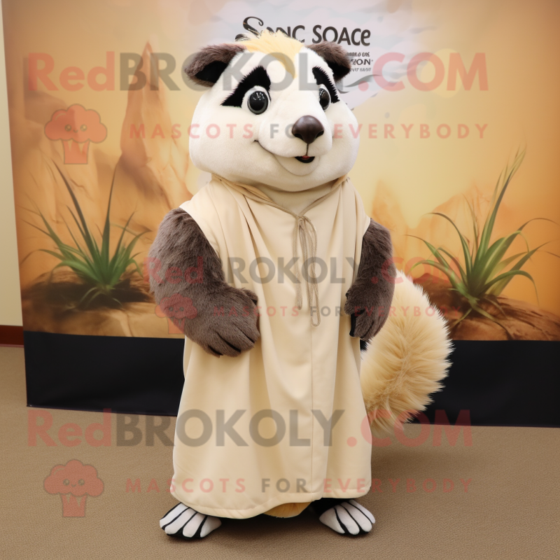 Beige Skunk mascot costume character dressed with a Cover-up and Shawls