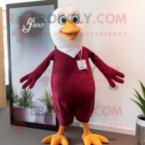 Maroon Seagull mascot costume character dressed with a Tank Top and Tie pins