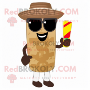 Brown Enchiladas mascot costume character dressed with a Chinos and Sunglasses