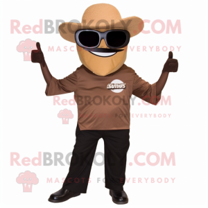 Brown Enchiladas mascot costume character dressed with a Chinos and Sunglasses