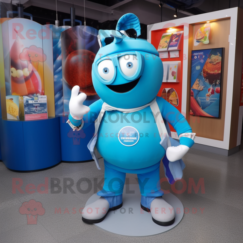 Blue Gyro mascot costume character dressed with a Leggings and Wallets