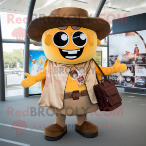 Brown Nachos mascot costume character dressed with a Romper and Briefcases