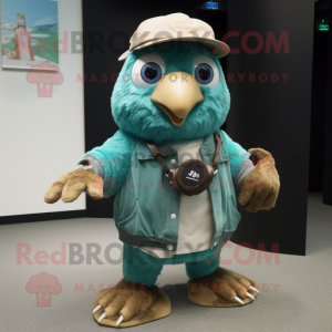 Teal Kiwi maskot kostym...