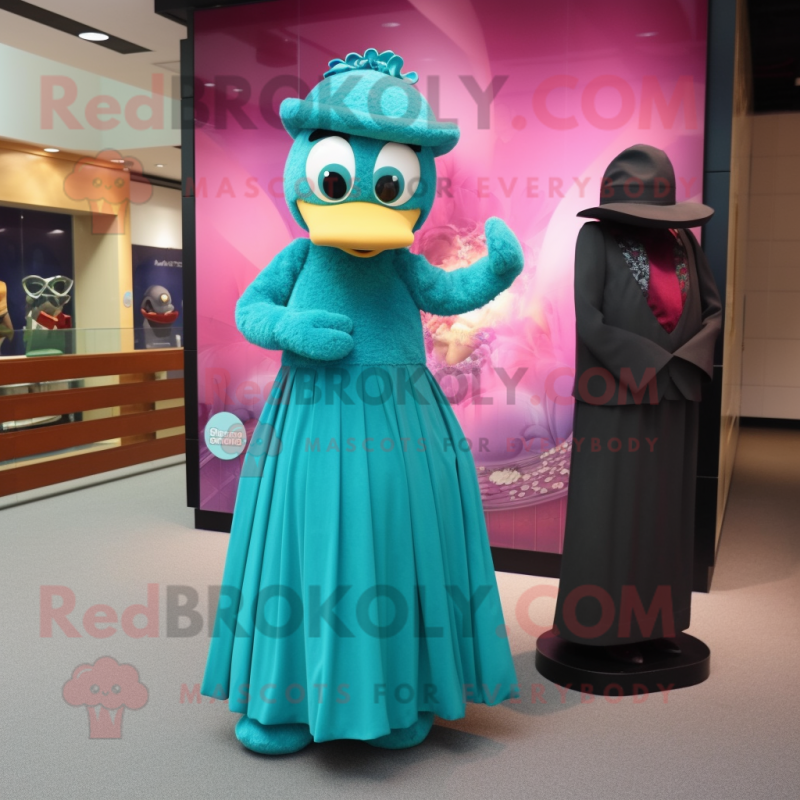 Teal Raspberry mascot costume character dressed with a Evening Gown and Watches