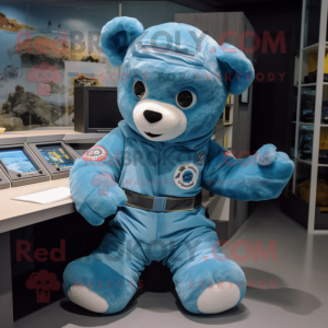 Sky Blue Teddy Bear maskot...