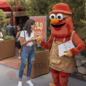 Rust Paella mascot costume character dressed with a Mom Jeans and Reading glasses
