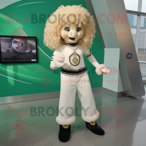 Cream Irish Dancing Shoes mascot costume character dressed with a Jeggings and Hair clips