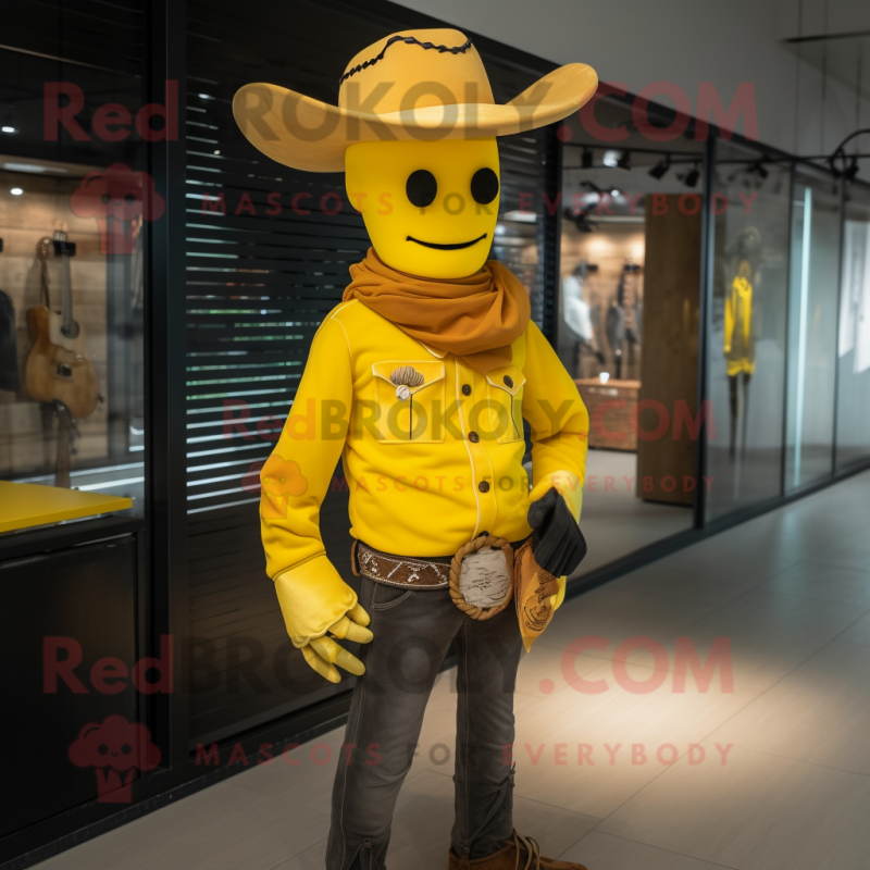 Yellow Cowboy mascot costume character dressed with a Bodysuit and Headbands