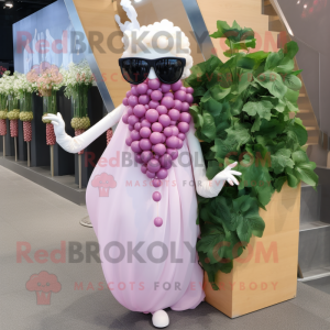 Pink Grape mascot costume character dressed with a Wedding Dress and Sunglasses