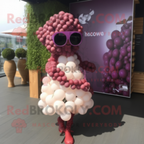 Pink Grape mascot costume character dressed with a Wedding Dress and Sunglasses