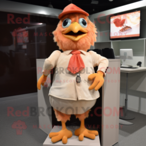 Peach Chicken mascot costume character dressed with a Chinos and Shoe clips