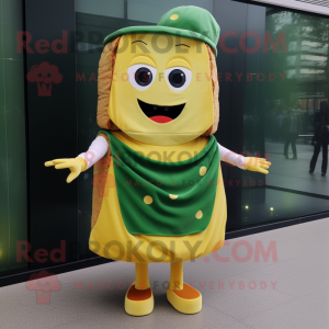 Olive Grilled Cheese Sandwich mascot costume character dressed with a A-Line Skirt and Digital watches