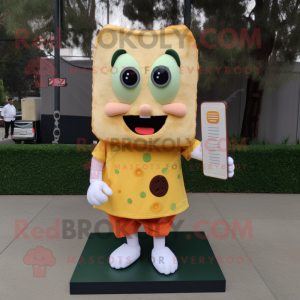 Olive Grilled Cheese Sandwich mascot costume character dressed with a A-Line Skirt and Digital watches