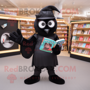 Black Horseshoe mascot costume character dressed with a Playsuit and Reading glasses