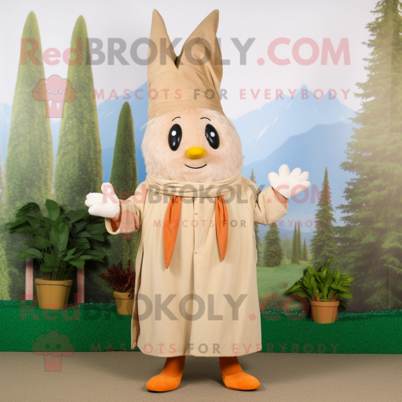 Beige Carrot mascot costume character dressed with a Parka and Cummerbunds