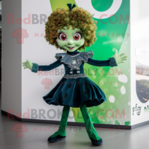 Olive Irish Dancer mascot costume character dressed with a Flare Jeans and Brooches