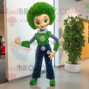 Olive Irish Dancer mascot costume character dressed with a Flare Jeans and Brooches