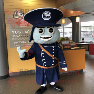 Navy Tacos mascot costume character dressed with a Coat and Berets