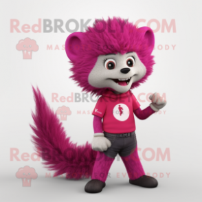 Magenta Mongoose mascot costume character dressed with a Jeans and Hair clips
