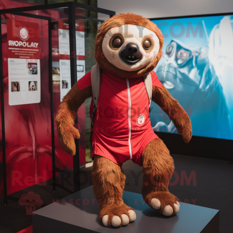 Red Sloth mascot costume character dressed with a Running Shorts and Wraps