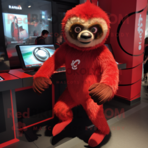 Red Sloth mascot costume character dressed with a Running Shorts and Wraps