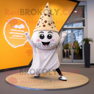 Cream Pizza Slice mascot costume character dressed with a Yoga Pants and Necklaces