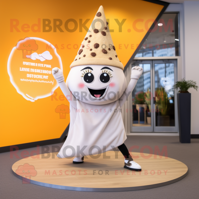 Cream Pizza Slice mascot costume character dressed with a Yoga Pants and Necklaces