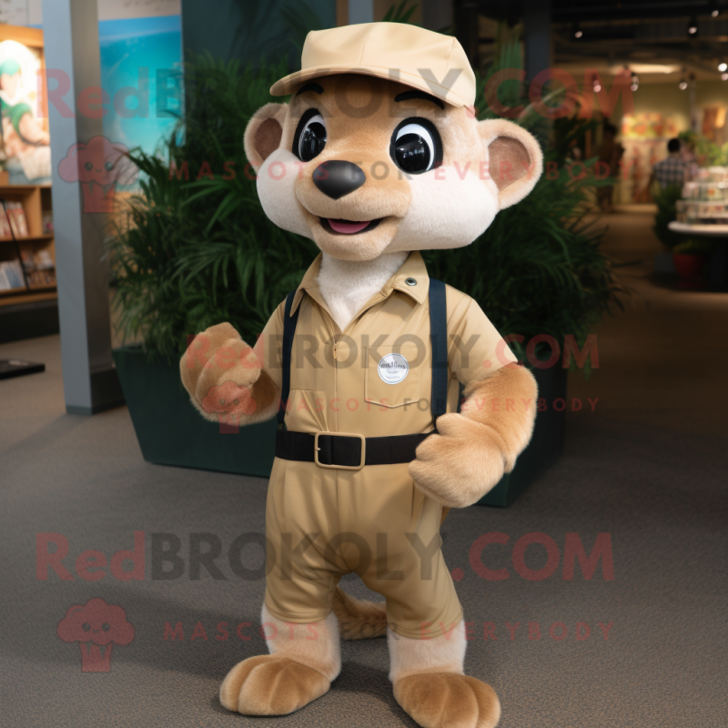 Tan Ferret mascot costume character dressed with a Jeggings and Hat pins