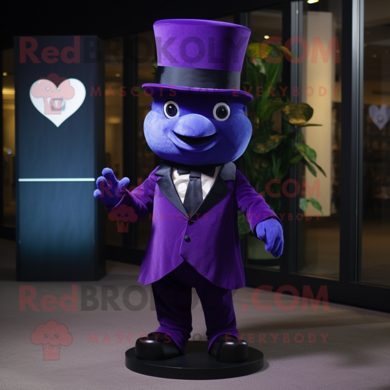 Purple Hourglass mascot costume character dressed with a Suit and Berets