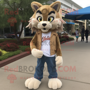 Tan Bobcat mascot costume character dressed with a Boyfriend Jeans and Hair clips