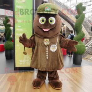 Olive Chocolate Bar mascot costume character dressed with a Flare Jeans and Berets