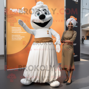 White Tikka Masala mascot costume character dressed with a Pleated Skirt and Watches