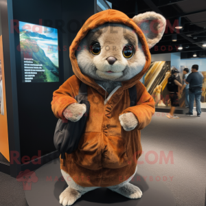 Rust Chinchilla mascot costume character dressed with a Hoodie and Handbags