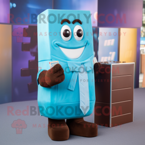 Cyan Chocolate Bar mascot costume character dressed with a T-Shirt and Cufflinks