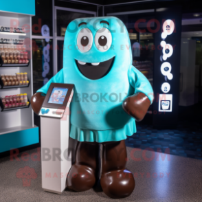 Cyan Chocolate Bar mascot costume character dressed with a T-Shirt and Cufflinks