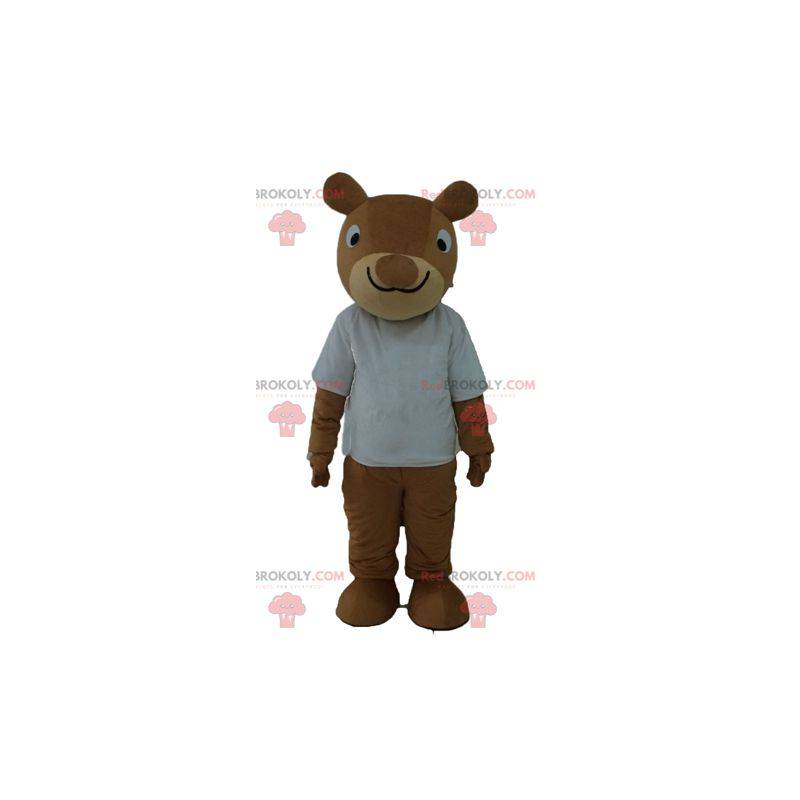 Brown squirrel mascot smiling with a white t-shirt -