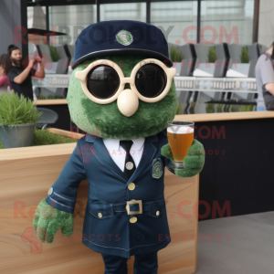 Navy Green Beer mascot costume character dressed with a Blazer and Sunglasses