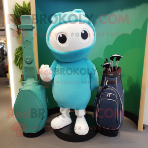 Cyan Golf Bag mascot costume character dressed with a Sweater and Coin purses