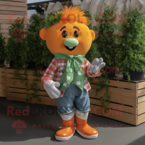 Orange Bunch Of Shamrocks mascot costume character dressed with a Chambray Shirt and Scarf clips
