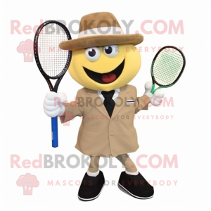 Tan Tennis Racket mascot costume character dressed with a Suit Jacket and Berets