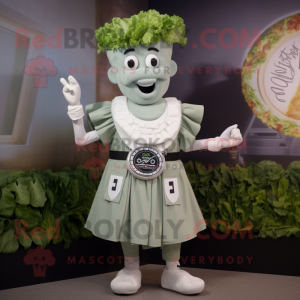 Silver Caesar Salad mascot costume character dressed with a Blouse and Digital watches