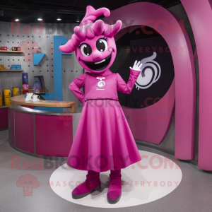 Magenta Horseshoe mascot costume character dressed with a A-Line Skirt and Hairpins