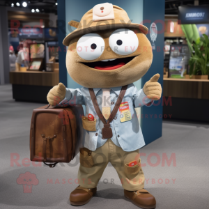 Brown Sushi mascot costume character dressed with a Chambray Shirt and Wallets