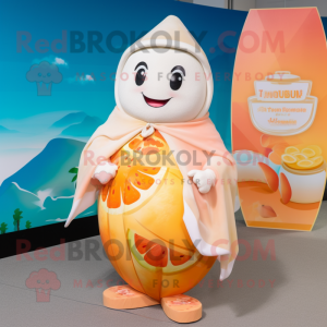 Peach Bottle Of Milk mascot costume character dressed with a Swimwear and Shawls