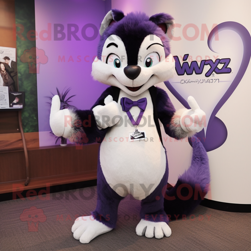 Lavender Skunk mascot costume character dressed with a V-Neck Tee and Ties