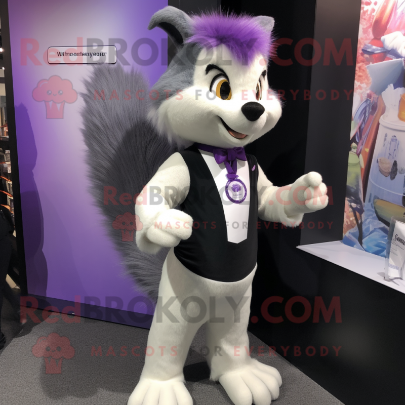 Lavender Skunk mascot costume character dressed with a V-Neck Tee and Ties