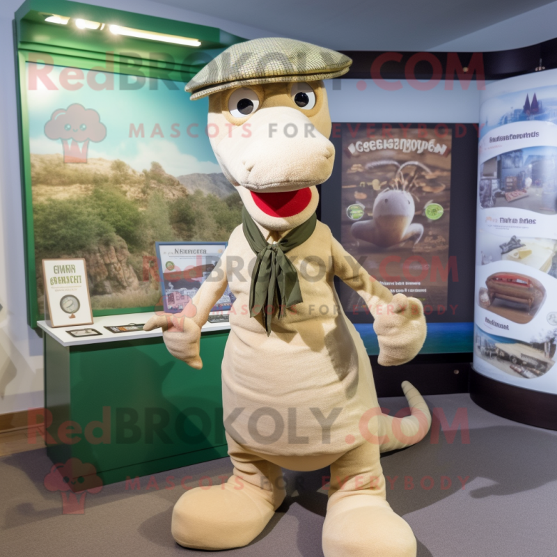 Beige Loch Ness Monster mascot costume character dressed with a ...