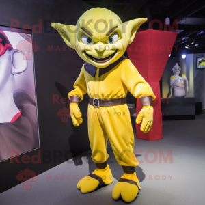 Lemon Yellow Vampire mascot costume character dressed with a Cargo Pants and Anklets