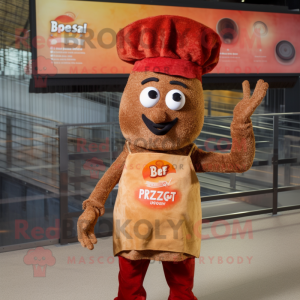 Rust Paella mascot costume character dressed with a Playsuit and Hat pins