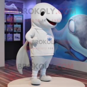 Gray Beluga Whale mascot costume character dressed with a Shorts and Brooches